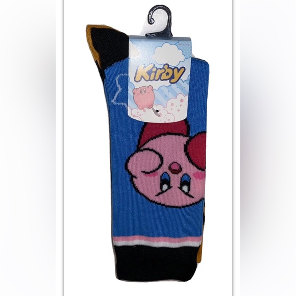 Kirby Waddle Dee Crew Socks 2 Pair Men 8-12 Blue Black Bandana Game Boy 8Bit NEW - Picture 1 of 11